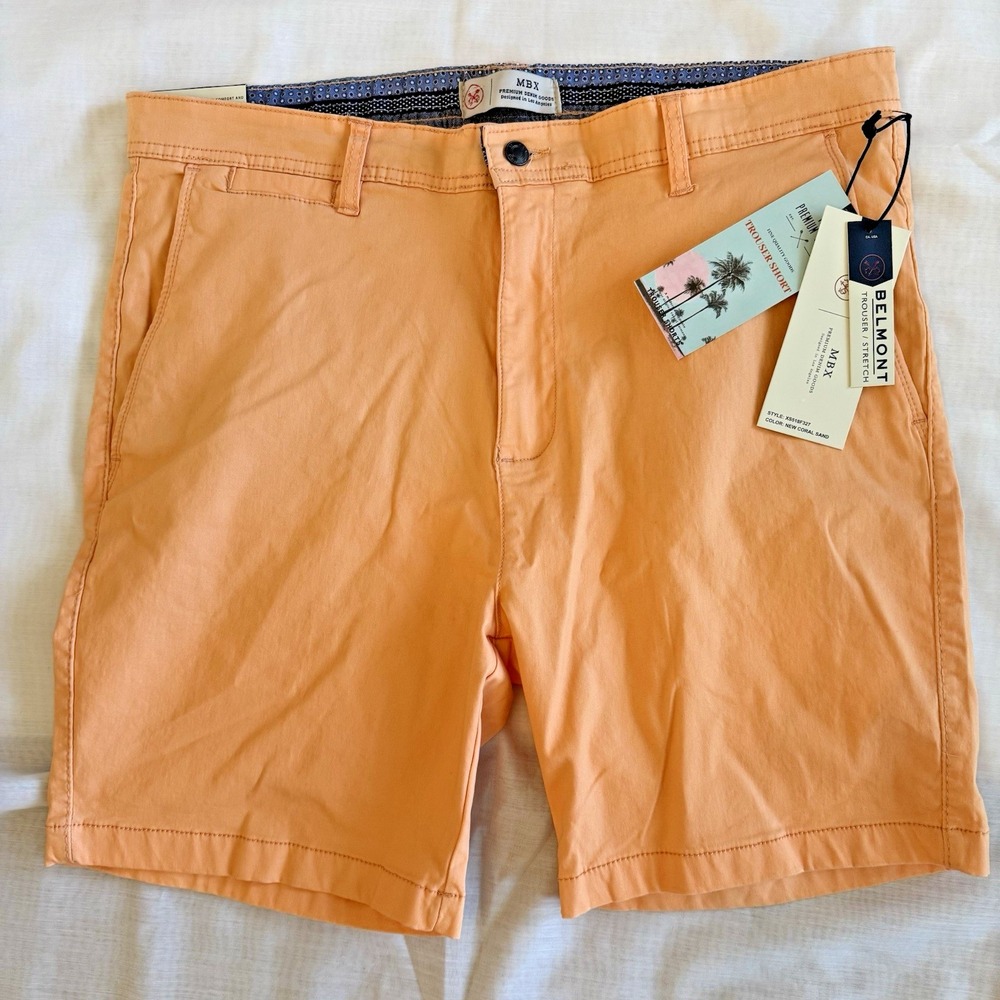 MBX‎ Belmont Trouser Khaki Chino Short Size 38 Coral Sand Orange Stretch Preppy